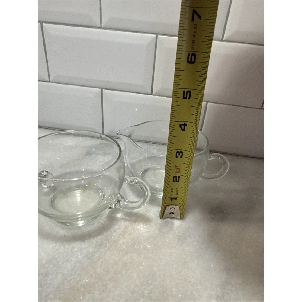 Vintage Hand Blown‎ Clear Glass Cream And Sugar Set OLA002